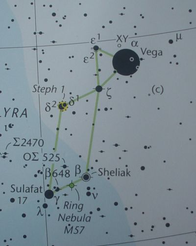 Illustration of a chart of Lyra such as would be used for star hopping